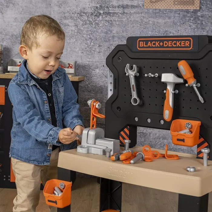 Smoby Etabli Bricolo Black+Decker Jouet d'Imitation - Banc de Travail Enfant avec 78 Accessoires et 7 Outils (Marteau, Scie, Tournevis) - Matière Recyclée - A partir de 3 ans