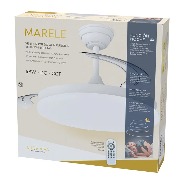 Marele Ventilateur de Plafond avec LED 48W DC, 3 Pales, Fonction Été/Hiver, Télécommande et Minuterie, 5040lm, 3500-6500K, Blanc
