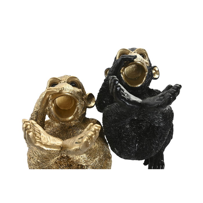 Home ESPRIT Figurine Décorative Singe Noir Doré (2 Unités) Dimensions 24,5 x 15 x 22,5 cm