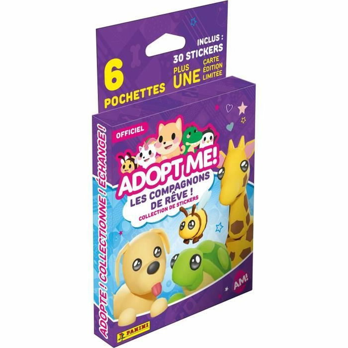 Panini Stickers Adopt Me! Roblox Blister 6 pochettes et 1 carte édition limitée