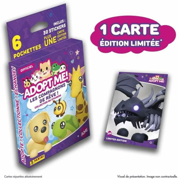 Panini Stickers Adopt Me! Roblox Blister 6 pochettes et 1 carte édition limitée