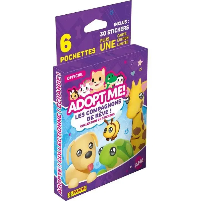 Panini - Stickers Adopt Me! Roblox - Blister 6 pochettes avec 35 stickers et 1 carte en édition limitée