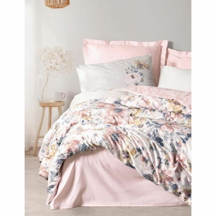 Parure de lit Satin King Poudre 220 x 240 cm avec 2 taies d'oreiller