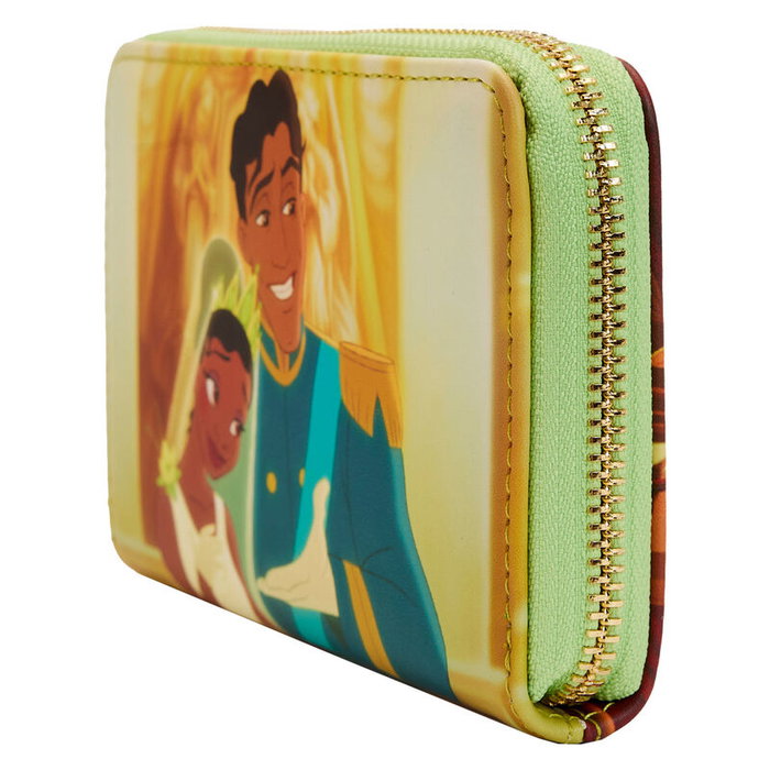 LOUNGEFLY Portefeuille Pochette Escena Princesa Tiana et le Crapaud Disney, fermeture zippée, 15x10 cm, 4 fentes pour cartes, intérieur assorti