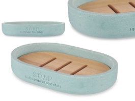 Berilo Porte-savon en résine et bambou bleu 12x8x2 cm (Set de 6)