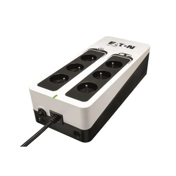 Eaton 3S 450 FR 3S450F - Onduleur Off-line, Multiprise Parafoudre avec 6 Prises FR (3 Ondulées/Parafoudre + 3 Parafoudre), 450VA/270W, Garantie 2 Ans