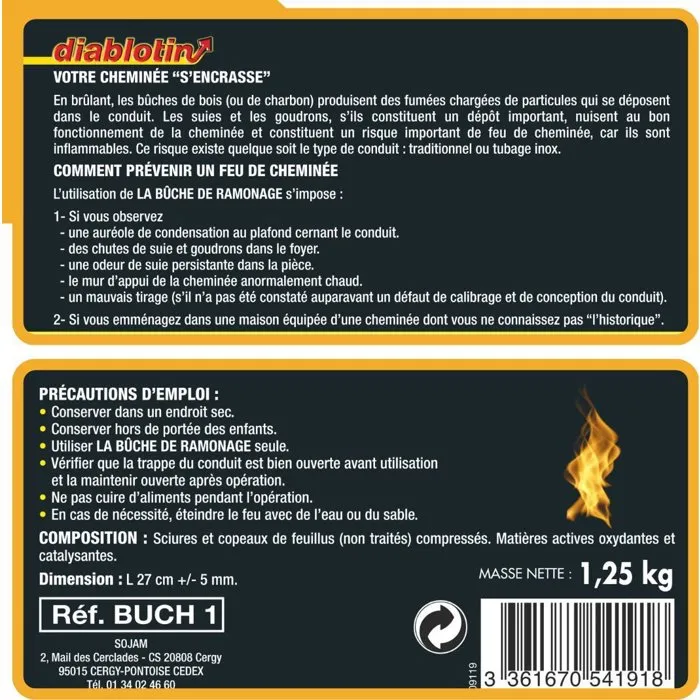 Acto Diablotin Bûche de Ramonage - Élimine Suies et Goudrons des Conduits de Cheminée, Poêles et Chaudières - Livrée avec Livret d'Entretien Acto Diablotin Bûche de Ramonage - Élimine Suies et Goudrons des Conduits de Cheminée, Poêles et Chaudières - Livrée avec Livret d'Entretien
