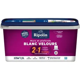 Ripolin - Peinture mur et plafond 2 en 1 blanc velours - 2,5 L - Sous-couche intégrée, blancheur renforcée, fabrication française, Ecolabel