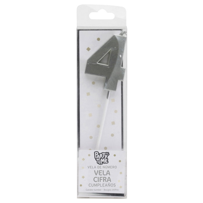 Party Time Bougie Anniversaire Chiffre 4 Argent