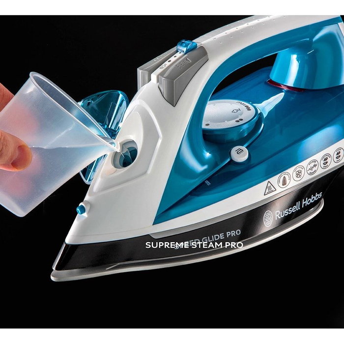 Russel Hobbs Plancha à vapeur Supreme Steam Pro 2600 W bleue 23971-56 avec sule en céramique et fonctions anticalcaire