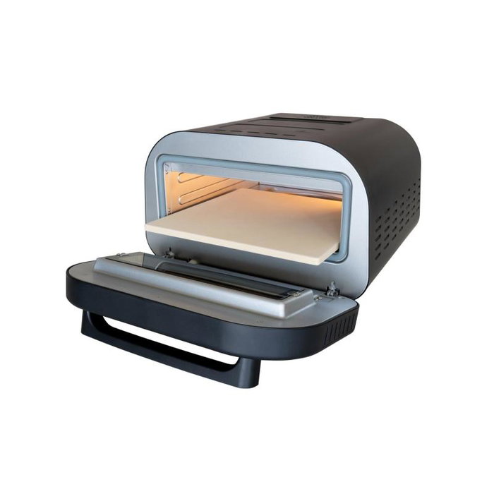 Unold Pizza Oven Don Luigi Noir Acier Inoxydable 400°C 1700W avec Pierre à Pizza et Livre de Recettes (68815)