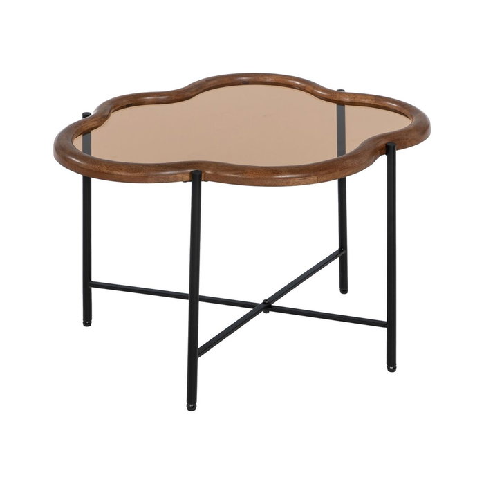 Table Basse Noir Naturel Verre Fer Bois d'hévéa 89 x 50 x 40 cm (2 Unités)