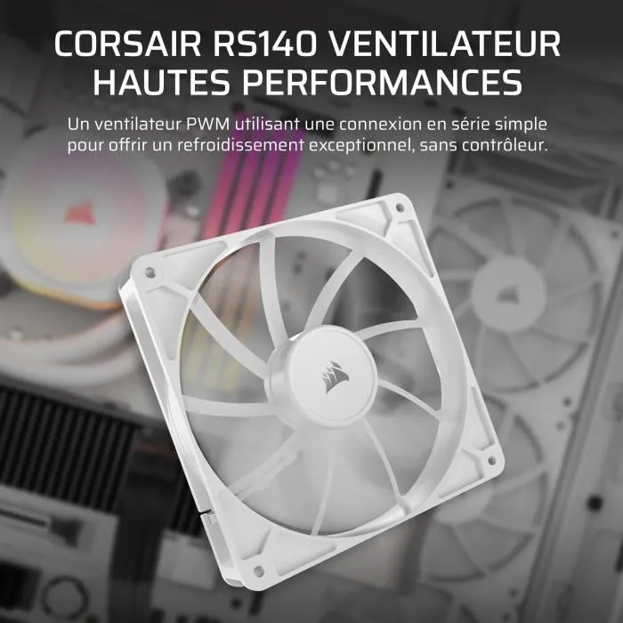 Corsair RS140 - Ventilateur pour PC 140 mm, PWM, Blanc, Refroidissement silencieux