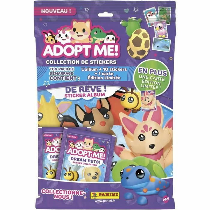 Panini Pack de Démarrage Adopt Me! Roblox - Album + 2 Pochettes, 10 Stickers et Carte Édition Limitée Panini Pack de Démarrage Adopt Me! Roblox - Album + 2 Pochettes, 10 Stickers et Carte Édition Limitée