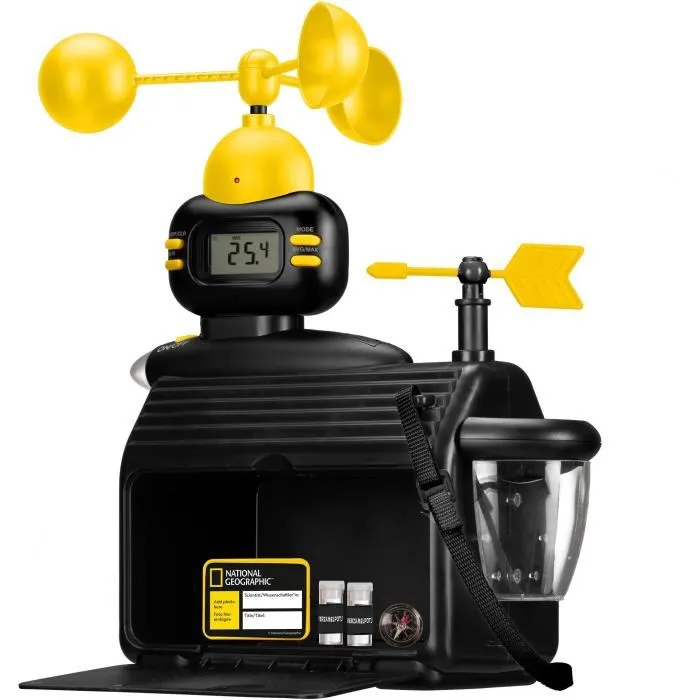 Bresser Station Météo Éducative pour Enfants dès 8 Ans - Jeu de Découverte Scientifique avec Anémomètre Amovible - Mesure Température, Vent et Précipitations