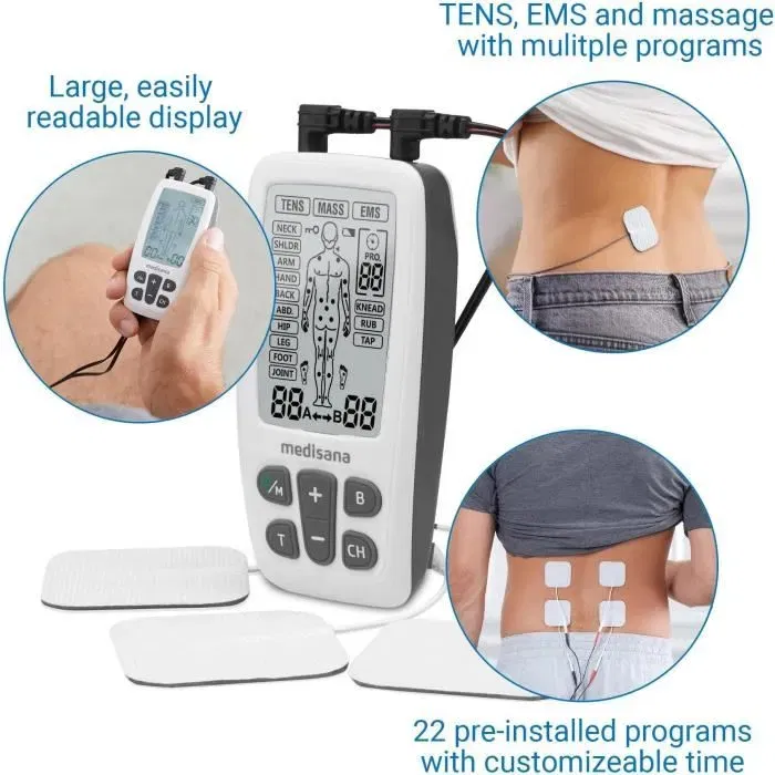 Medisana TT 200 - Appareil de thérapie contre la douleur 3 en 1 (TENS/EMS/Massage) avec 22 programmes, Blanc Medisana TT 200 - Appareil de thérapie contre la douleur 3 en 1 (TENS/EMS/Massage) avec 22 programmes, Blanc