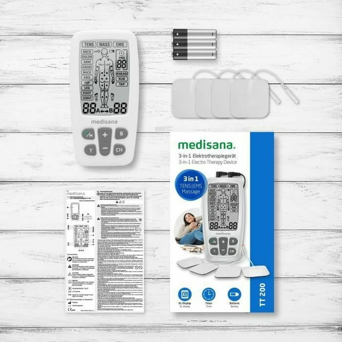 Medisana TT 200 - Appareil de thérapie contre la douleur 3 en 1 (TENS/EMS/Massage), Blanc