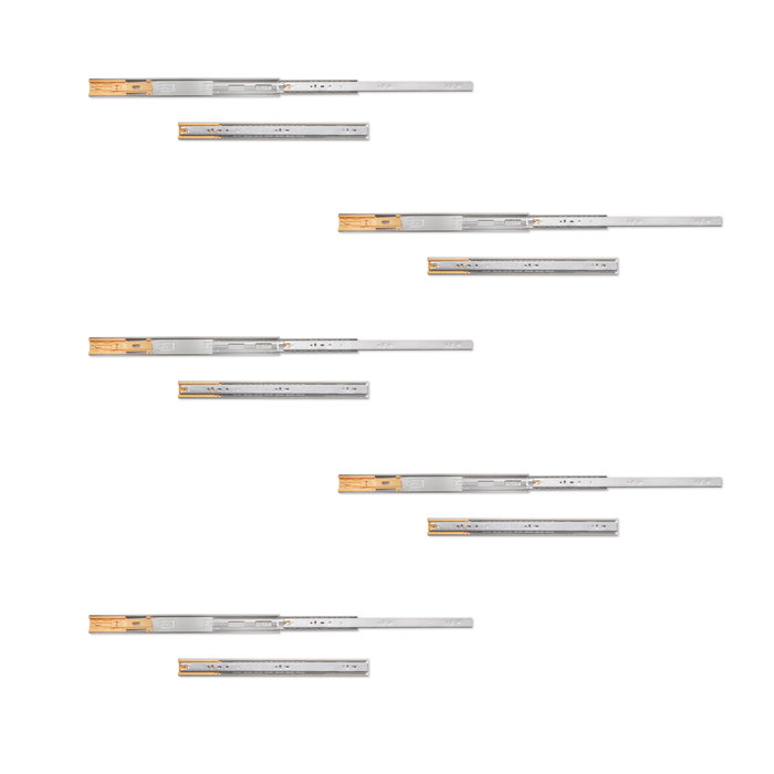 Emuca Lot de 5 jeux de coulisses de tiroirs, roulement à billes, hauteur 45mm, profondeur 450mm, sortie totale, fermeture amortie, Zingué Emuca Lot de 5 jeux de coulisses de tiroirs, roulement à billes, hauteur 45mm, profondeur 450mm, sortie totale, fermeture amortie, Zingué