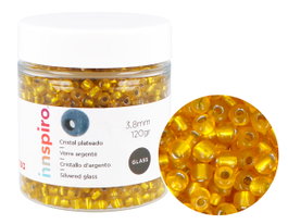 Innspiro Perles de rocaille en verre rond argenté et jaune 3,8mm 120g