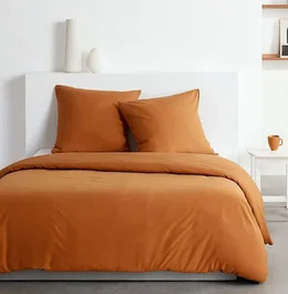 Today Essential - Parure de lit 2 personnes effet lavé caramel - Housse de couette 220x240 cm et taies 63x63 cm - 100% polyester