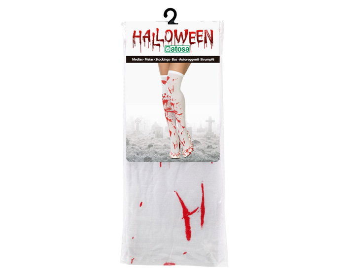 Accessoire déguisement Halloween - Chaussettes femmes blanches avec taches de sang effet gore - Polyester