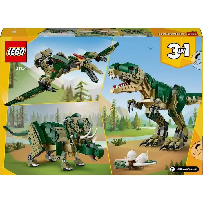 Lego LEGO Creator 31151 3-en-1 Dinosaure Jouet Le T-rex, Transformable en Tricératops ou Ptérodactyle Lego LEGO Creator 31151 3-en-1 Dinosaure Jouet Le T-rex, Transformable en Tricératops ou Ptérodactyle