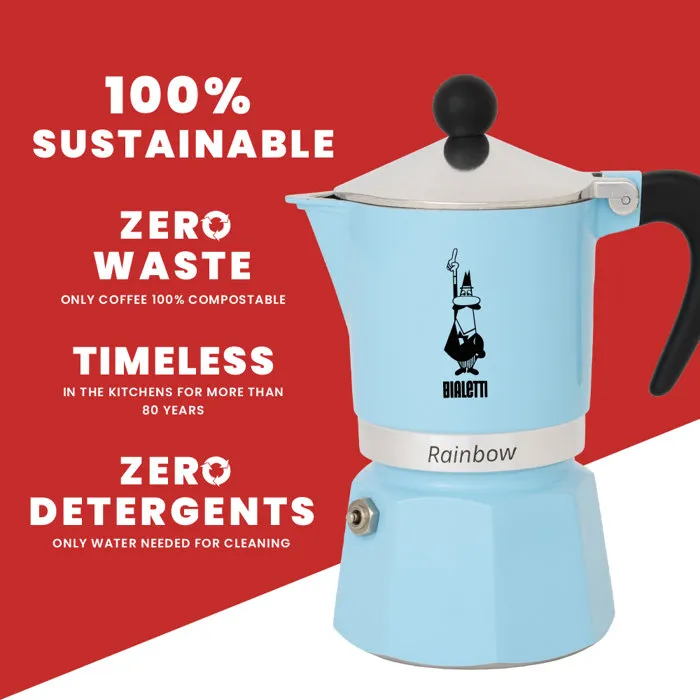 Bialetti Moka Express Cafetière italienne 6 tasses 300 ml Rainbow Bleu - Tous feux sauf induction Bialetti Moka Express Cafetière italienne 6 tasses 300 ml Rainbow Bleu - Tous feux sauf induction