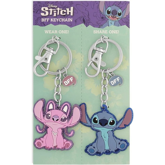 Disney Set de 2 Porte-clés Angel et Stitch en Emballage Officiel - Angel Rose et Stitch