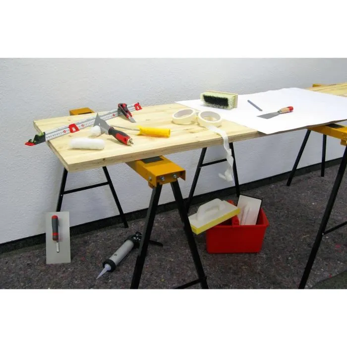 Meister Tréteau pliable en acier, capacité 100 kg, largeur 1000 mm, hauteur 780 mm, antidérapant, noir - MEISTER