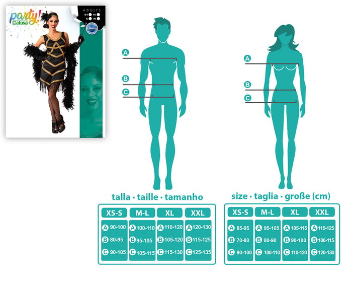 Atosa Costume Charleston Adulte Femme Noir et Doré Atosa Costume Charleston Adulte Femme Noir et Doré