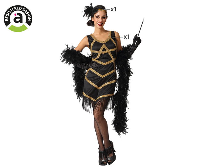Atosa Costume Charleston Adulte Femme Noir et Doré Atosa Costume Charleston Adulte Femme Noir et Doré
