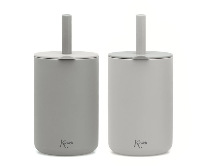 KioKids Ecofriendly Goblet en Silicone Gris avec Paille, 180 ml, pour Bébés +6 Mois, Résistant Micro-Ondes et Lave-Vaisselle