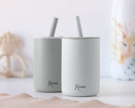 KioKids Lot de 2 verres en silicone gris avec paille