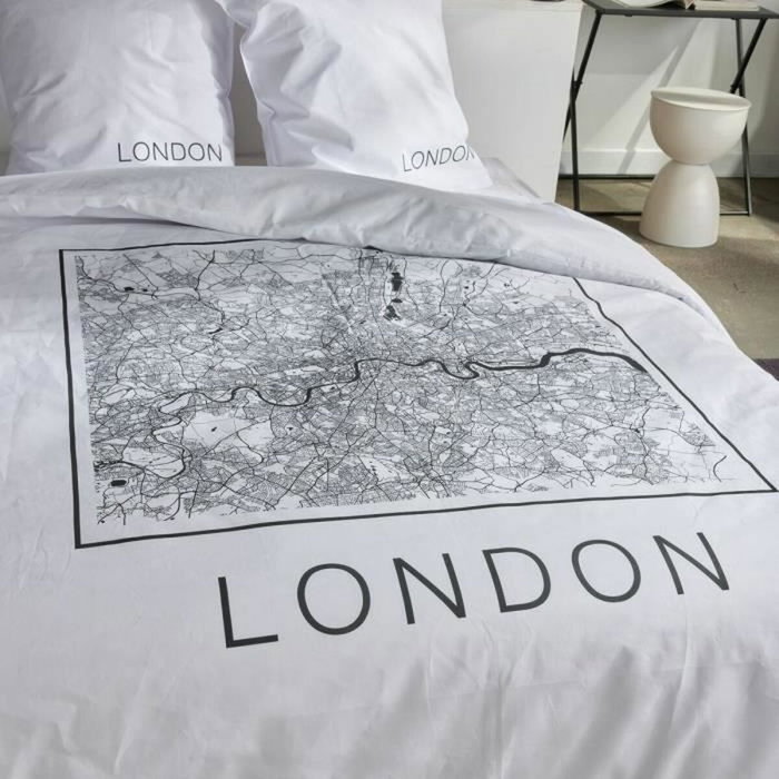 Today Parure de lit JAVA Imprimé London Blanc 240x220 cm