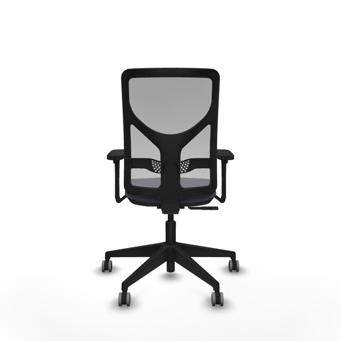 Chaise Motilla Synchro 3 positions tissu Gris foncé Maille Gris Base pyramidale noire Accoudoir 3D Sans appui-tête Roulettes 65mm pour moquette