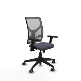 Chaise Motilla Synchro 3 positions tissu Gris foncé Maille Gris Base pyramidale noire Accoudoir 3D Sans appui-tête Roulettes 65mm pour moquette