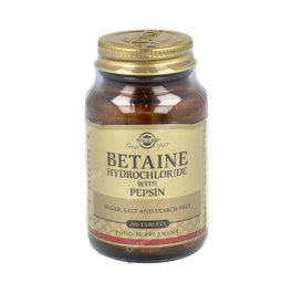 SOLGAR Bétaïne Chlorhydrate Avec Pepsine 100 Comprimés Complément Alimentaire Enzymes