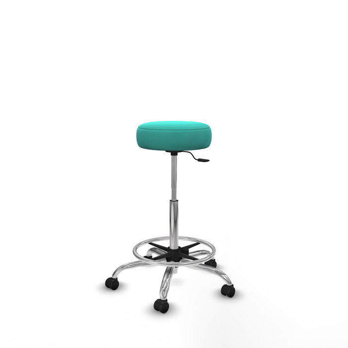 Tabouret Tolosa Pivotant Cuir écologique Non applicable Maille Turquoise Structure chromée Sans accoudoirs Sans appui-tête Roulettes pour moquette