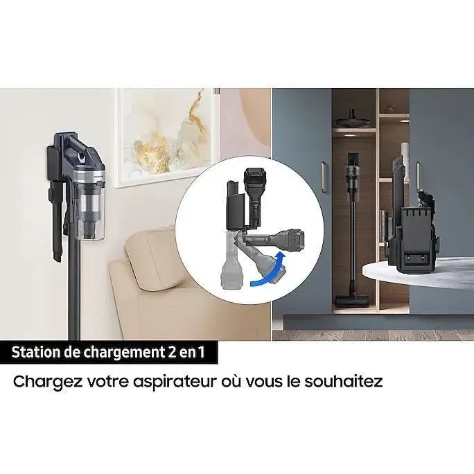 Samsung Aspirateur Balai Sans Fil Jet 75E Turbo - 200 AW - Brosse Motorisée Turbo Action - Autonomie 60 min - Réduction Allergènes - Digital Inverter - 9 Cyclones