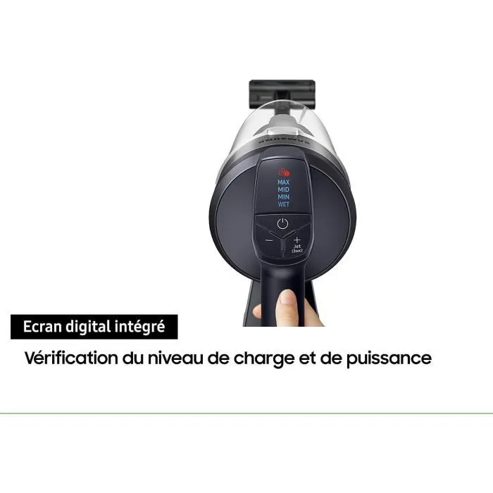 Samsung Aspirateur Balai Sans Fil Jet 75E Turbo - 200 AW - Brosse Motorisée Turbo Action - Autonomie 60 min - Réduction Allergènes - Digital Inverter - 9 Cyclones