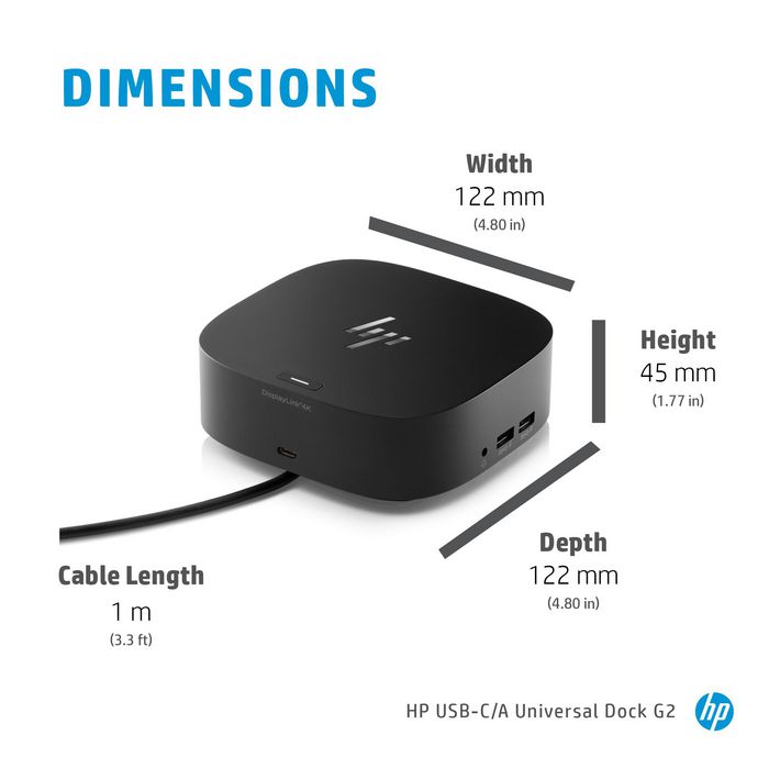 HP Station d'accueil USB-C G5 26D32AA - 100W, 9 ports (USB-A, USB-C, HDMI, DisplayPort, RJ45) pour PC portable - Noir