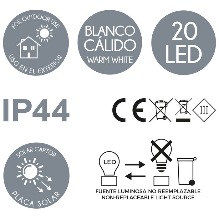 Home Deco Factory Guirlande solaire 20 LED blanc chaud