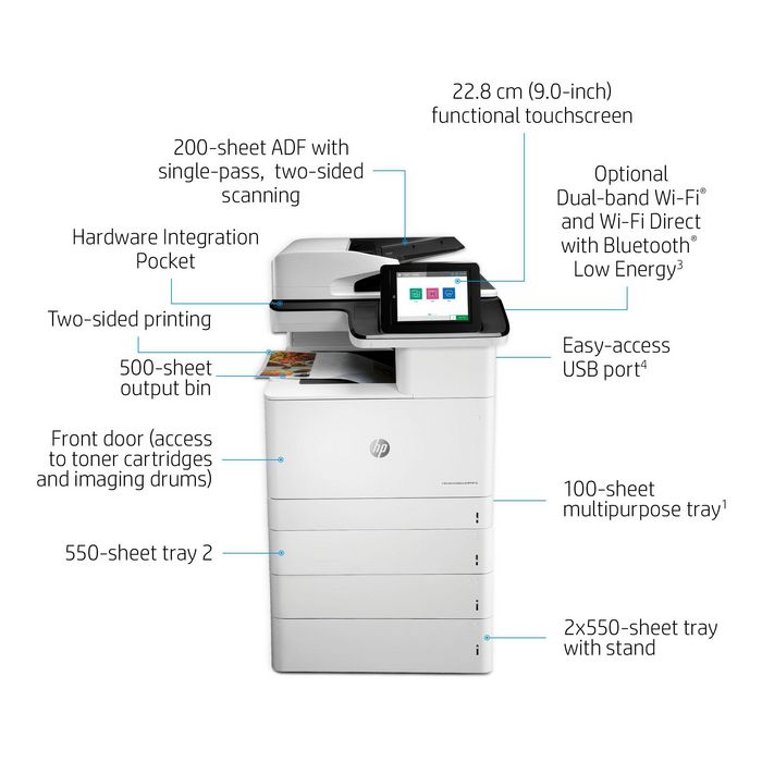 HP Color LaserJet Enterprise M776dn - Imprimante laser multifonction couleur professionnelle, A3, 45 ppm, recto-verso, réseau
