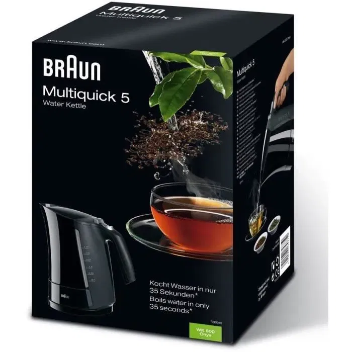 Braun Multiquick 5 Bouilloire électrique 1,6 L Noir - Système d'ébullition rapide, arrêt automatique et filtre anti-tartre amovible