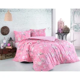 Parure de lit King 240 x 220 cm, housse de couette avec 2 taies d'oreiller 60 x 60 cm, 100% coton renforcé 140 fils, couleur poudre, lavable machine