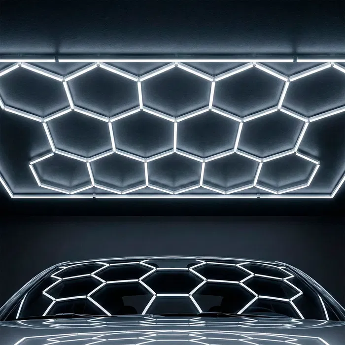 Lámpara LED hexagonal - 6000K - 14 hexágonos 44cm + Rectángulo 500cm - 500W 55000 lúmenes