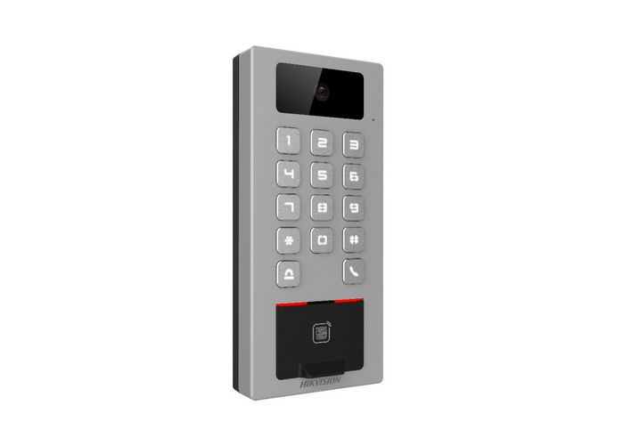 Hikvision DS-K1T502DBFWX-C Panneau de contrôle d'accès avec interphone vidéo IP65 IK09, authentification par carte/empreinte digitale/code PIN, Wi-Fi, application Hik-Connect
