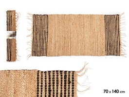 Giftdecor Tapis Natural Rayures Noir 70 x 140 cm Yute et Coton (Set de 8)