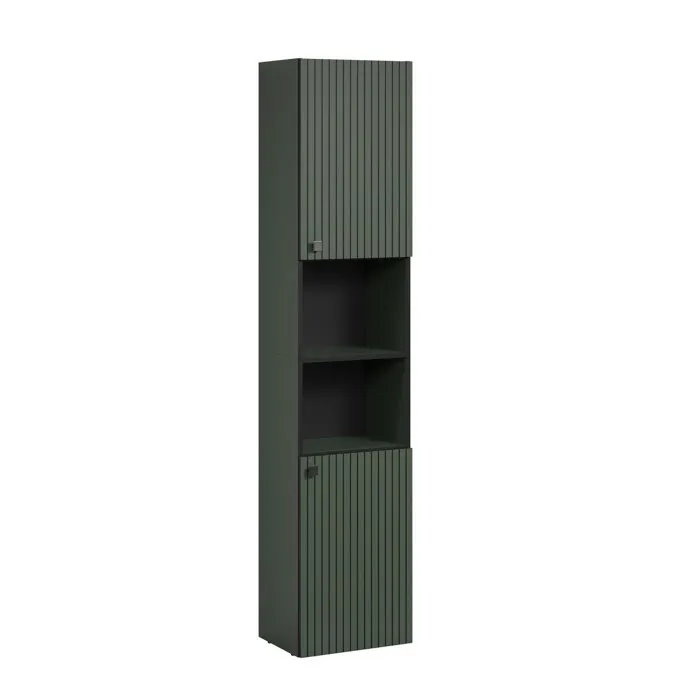 Calicosy - Colonne de salle de bain PUREBLISS 2 portes 2 niches, H186 cm, style intemporel, finition vert sauge et noir mat