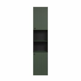 Calicosy Colonne de salle de bain rainurée 2 portes et 2 niches, Vert sauge et noir mat